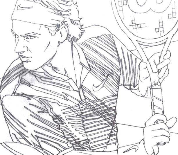 Pencil layout design for the Roger Federer Mural at the Indian Wells Tennis Garden