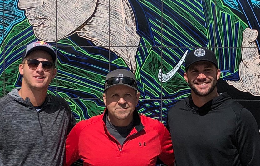 QB Jared Goff, Mike S. and QB Blake Bortles in front of the Roger Federer Mural