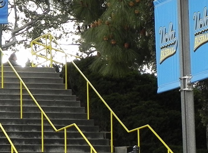 The stairs leading to Jackie Robinson Stadium at the University of California in LA, CA