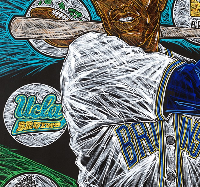Close up of the Jackie Robinson canvas painting for the mural at JR Stadium