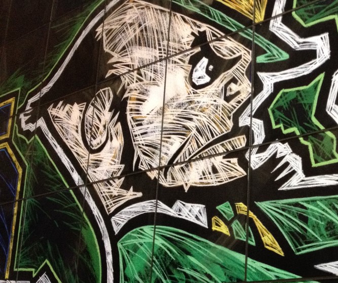 Close up of the Notre Dame Leprechaun Mural at Notre Dame Stadium in South Bend, IN