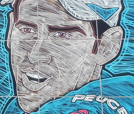Close up of the Novak Djokovic Mural at the Indian Wells Tennis Garden in California
