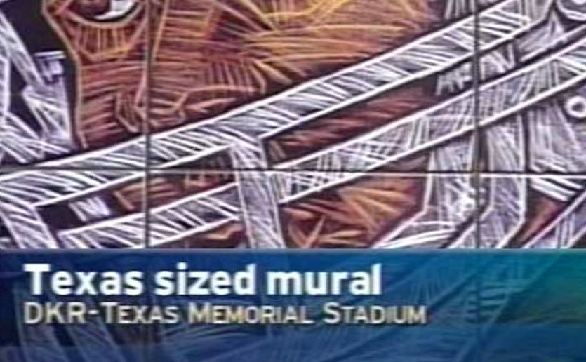 Close up of the UT Player in the mural at Darrell K. Royal - Texas Memorial Stadium