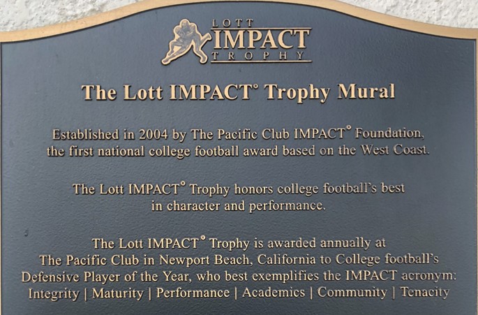 The plaque next to the Lott IMPACT Trophy Mural in Newport Beach, California