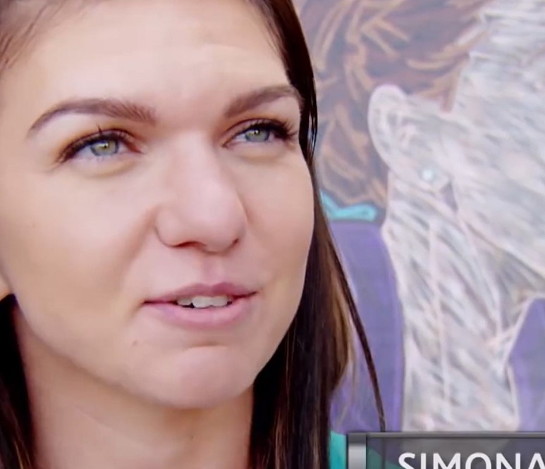 Simona Halep being interviewed during the Mural Dedication Ceremony in Indian Wells, CA