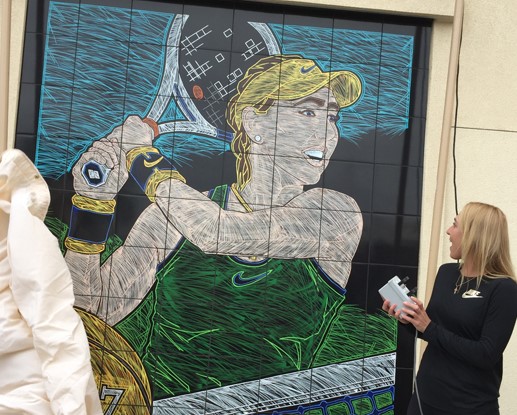 Elena Vesnina unveils her mural during the Dedication Ceremony at the BNP Paribas Open