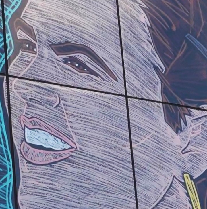 Close up of the Lindsay Davenport Mural at the IWTG-- Original Pencil layout design