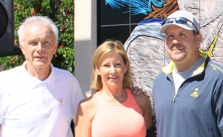 Raymond Moore, Chris Evert and Mike S. at her mural at the Dedication Ceremony