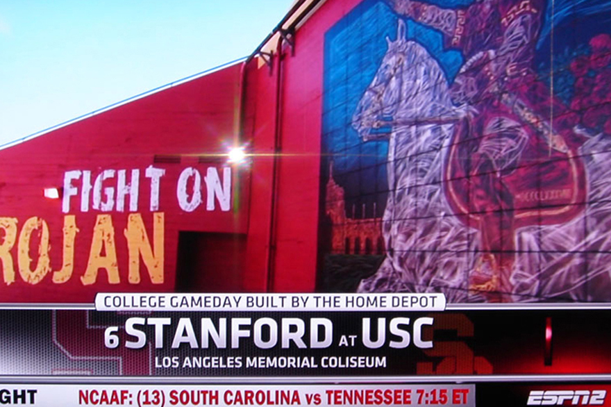 USC Traveler Mural featured on ESPN Gameday before USC game in Los Angeles, CA