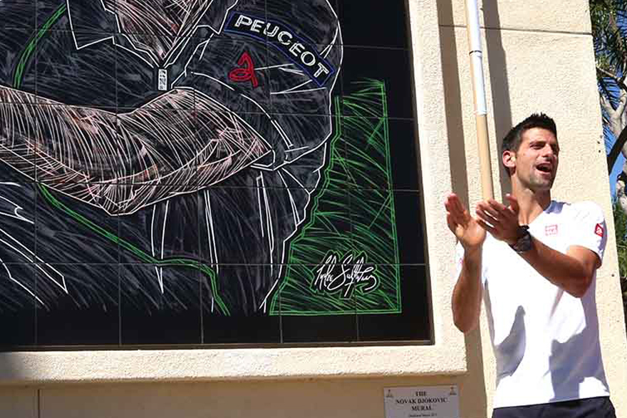 Novak Djokovic at his Mural Dedication Ceremony at The BNP Paribas Open