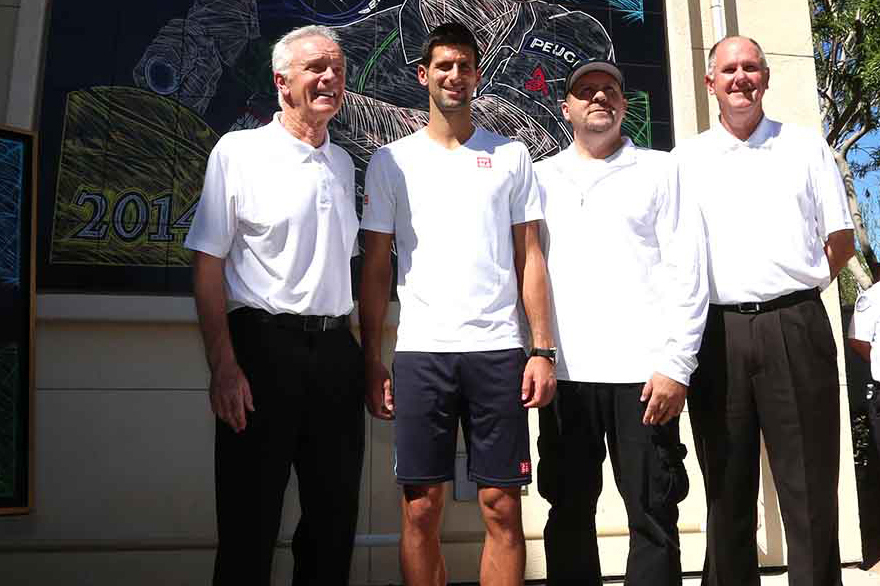 Raymond Moore, Novak Djokovic, Mike S. and Steve Simon in Indian Wells, California