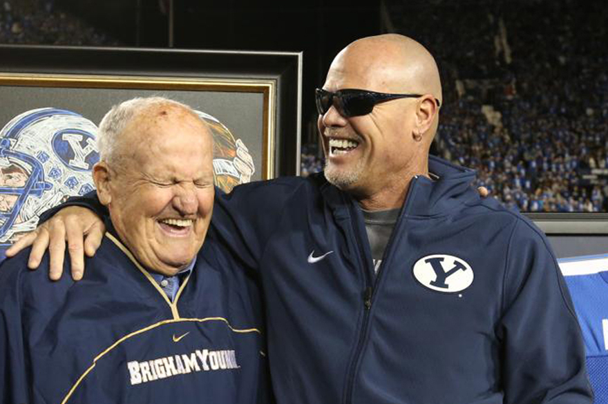 Painting of Jim Mcmahon at Jim's BYU Jersey Retirement Ceremony in Provo, UT