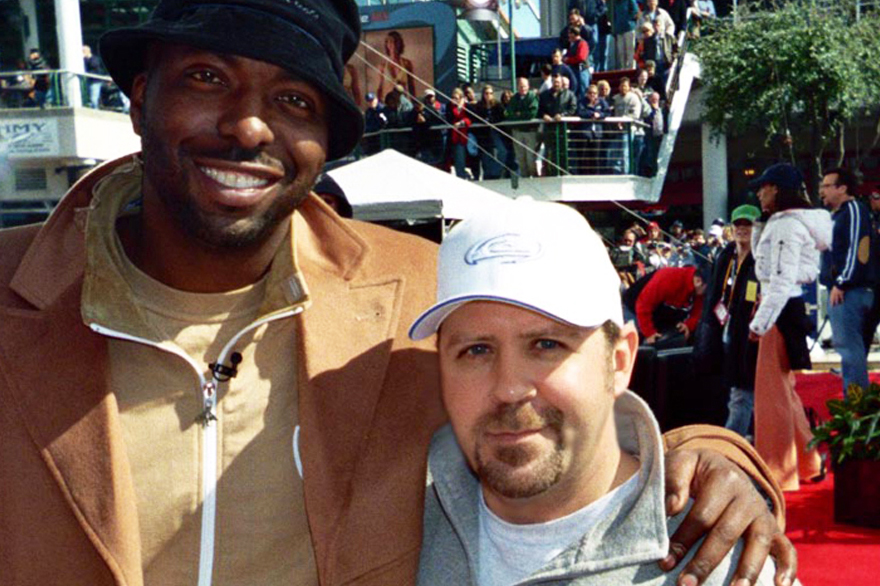 John "Spider" Salley and Mike S. on the set of the BDSSP at the Super Bowl